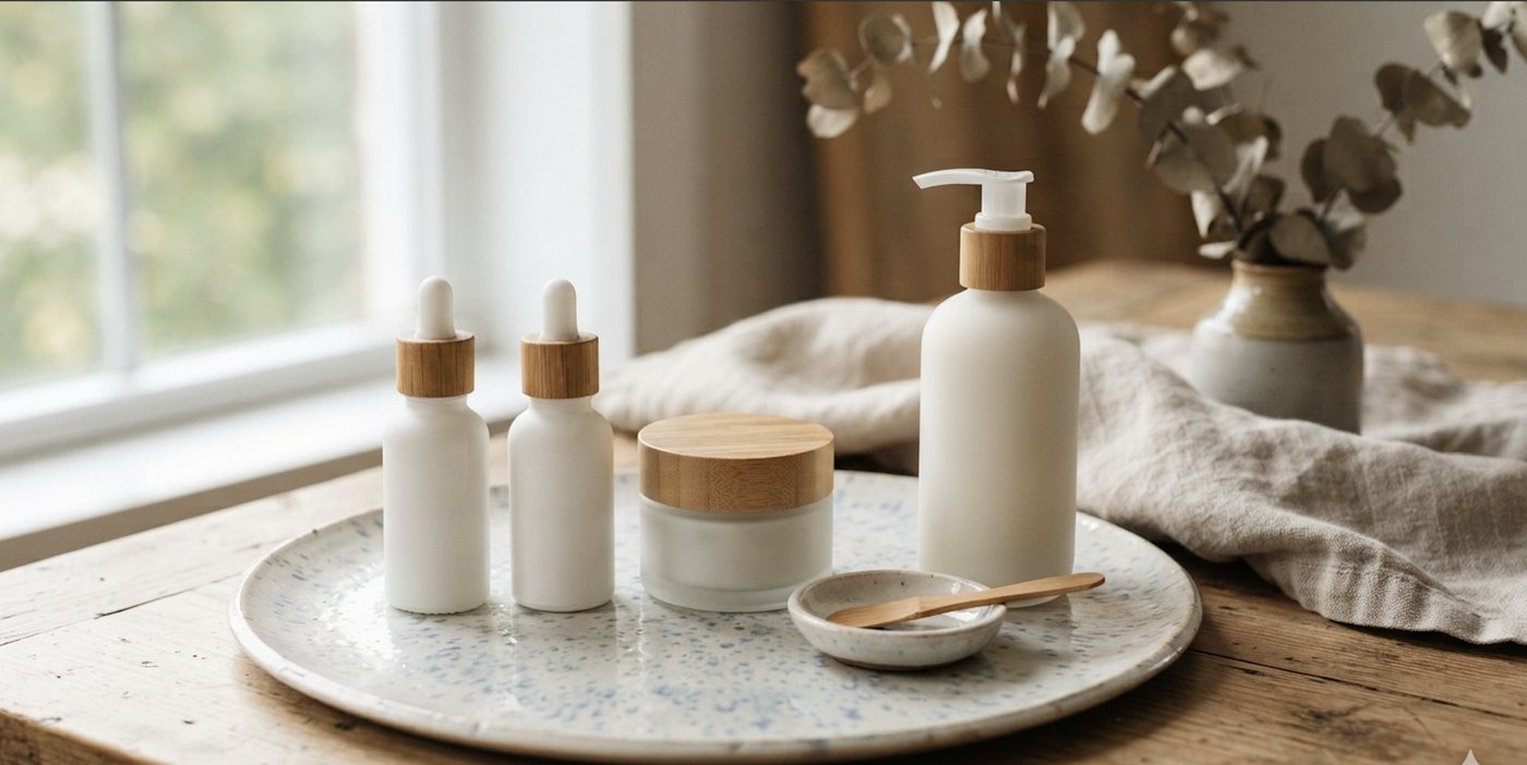 Herbal Care product collection — bottles, jars and droppers crafted botanically